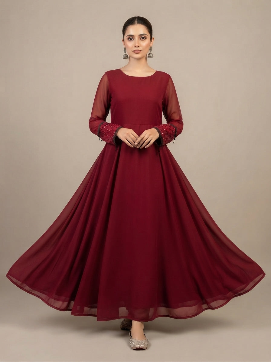 Maroon chiffon frock