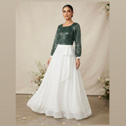 Chiffon skirt with sequin embroiderd blouse