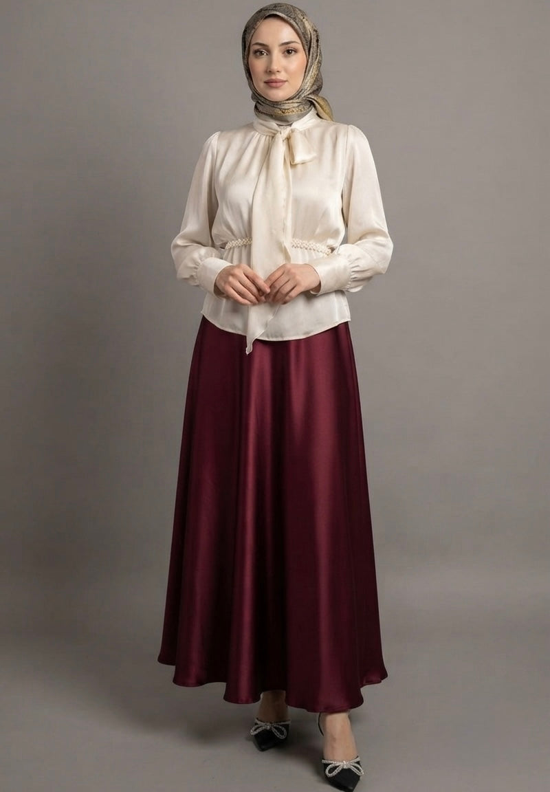 Silk stuff skirt blouse