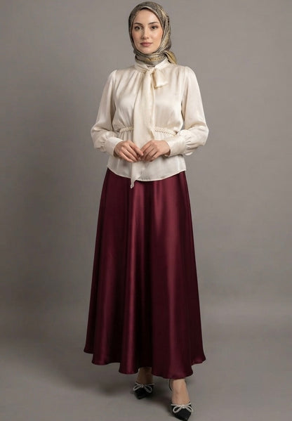 Silk stuff skirt blouse