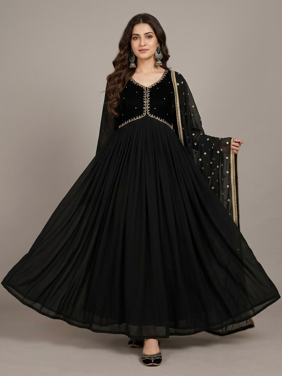 Chiffon three piece anarkali frock