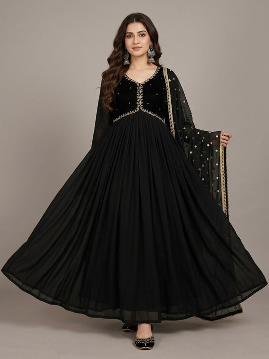 Chiffon three piece anarkali frock