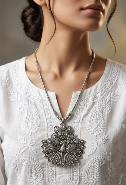 Heavy metal peacock style oxydized necklace