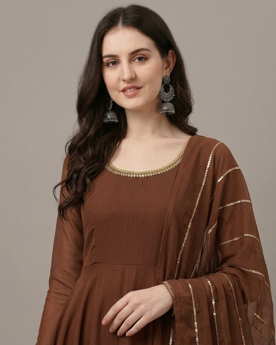 Chiffon three piece anarkali frock