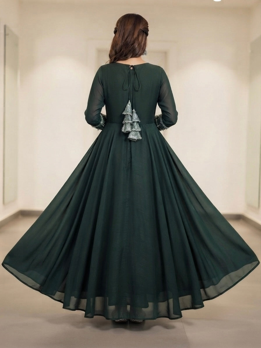 Bottle green chiffon frock