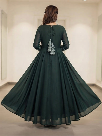Bottle green chiffon frock