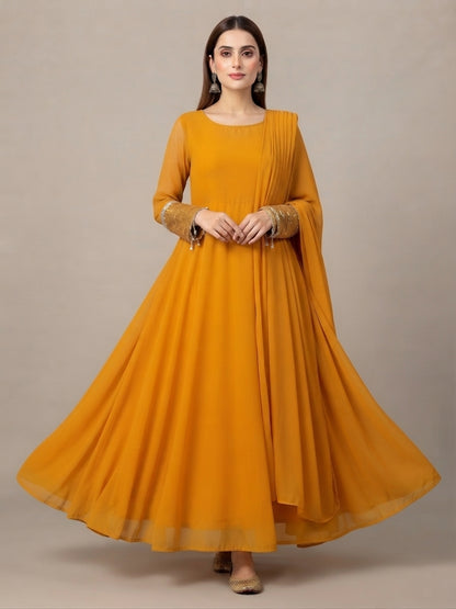 Mustard color anarkali frock