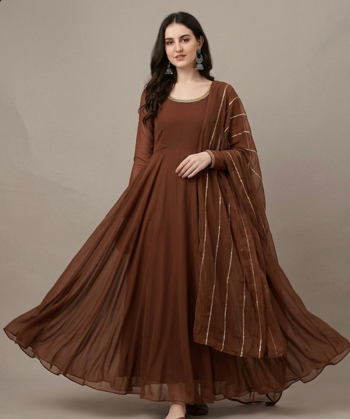 Chiffon three piece anarkali frock