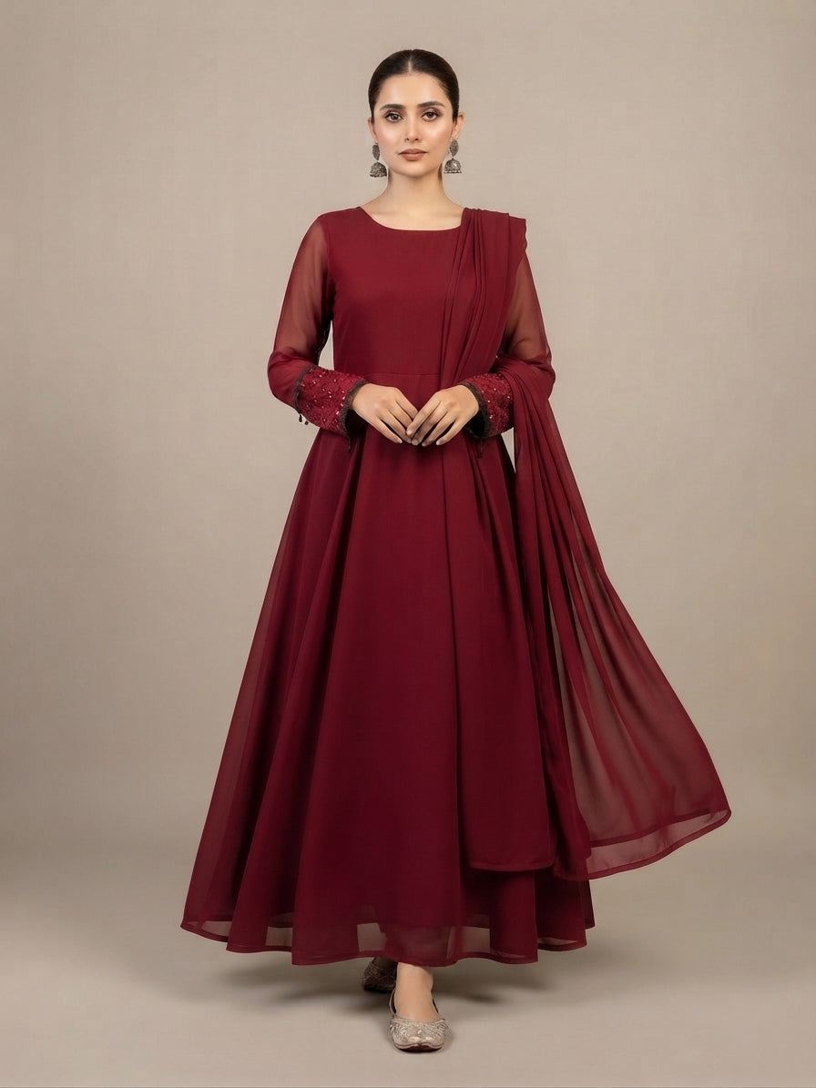Maroon chiffon frock