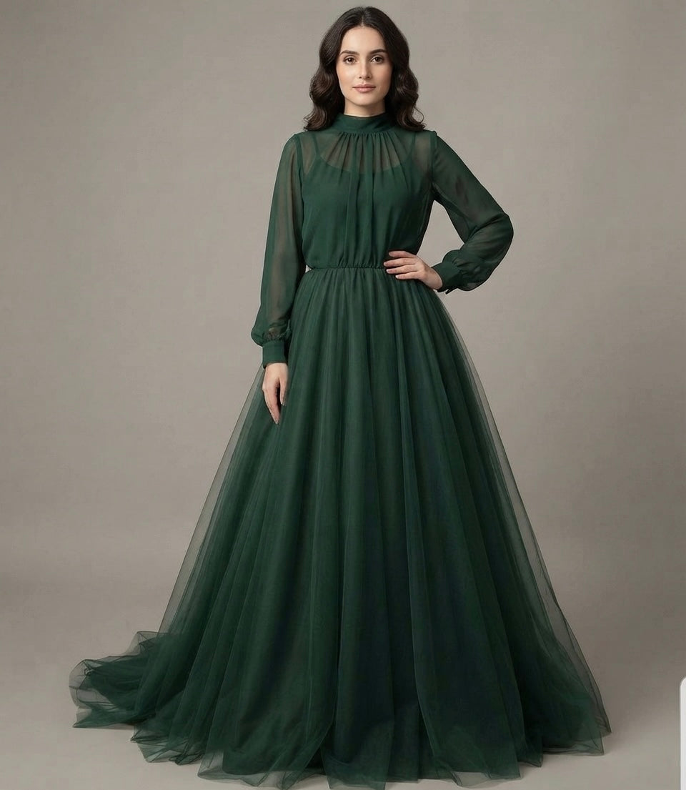 Maxi in net and chiffon