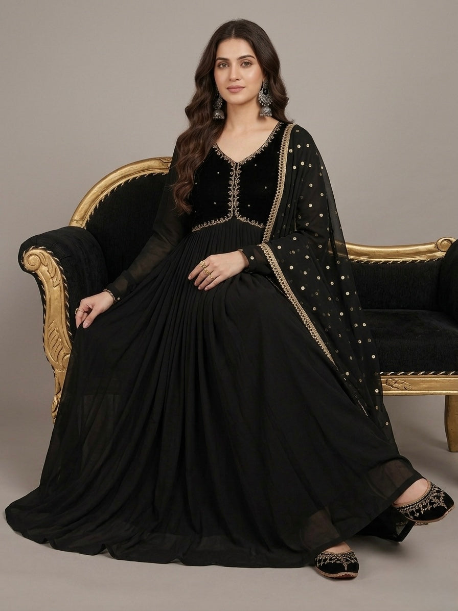 Chiffon three piece anarkali frock