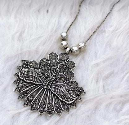 Heavy metal peacock style oxydized necklace