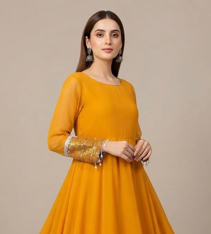 Mustard color anarkali frock