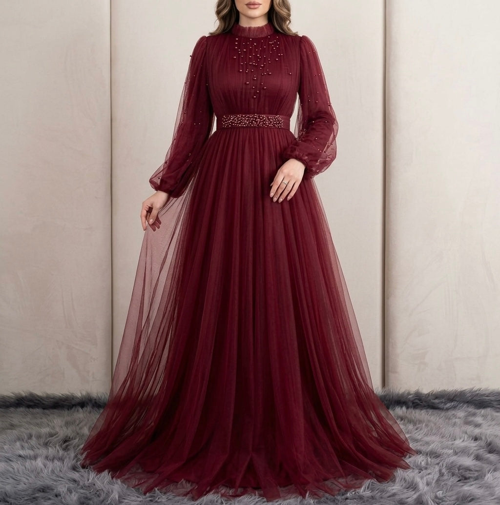 Maroon net maxi