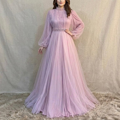 Dusty pink net maxi dres