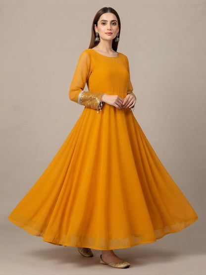 Mustard color anarkali frock